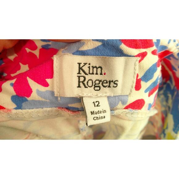 Kim Rogers Women's 12 Floral Capris Elactic Waist Blue, Yellow, Pink - Picture 4 of 5